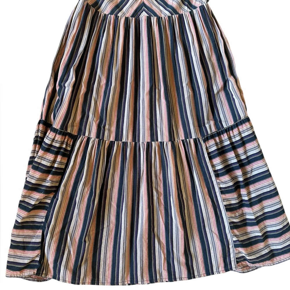 LUCKY BRAND flutter sleeve v-neck single tier midi dress multi color stripe sz S - Picture 4 of 7